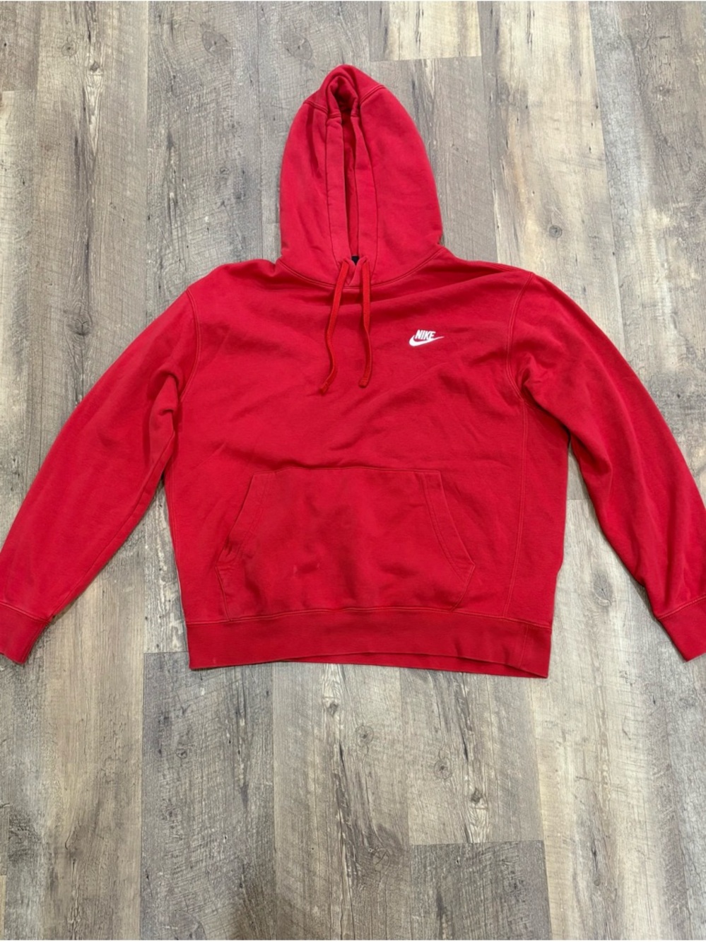 Vintage Nike Red Hoodie with Small White Swoosh